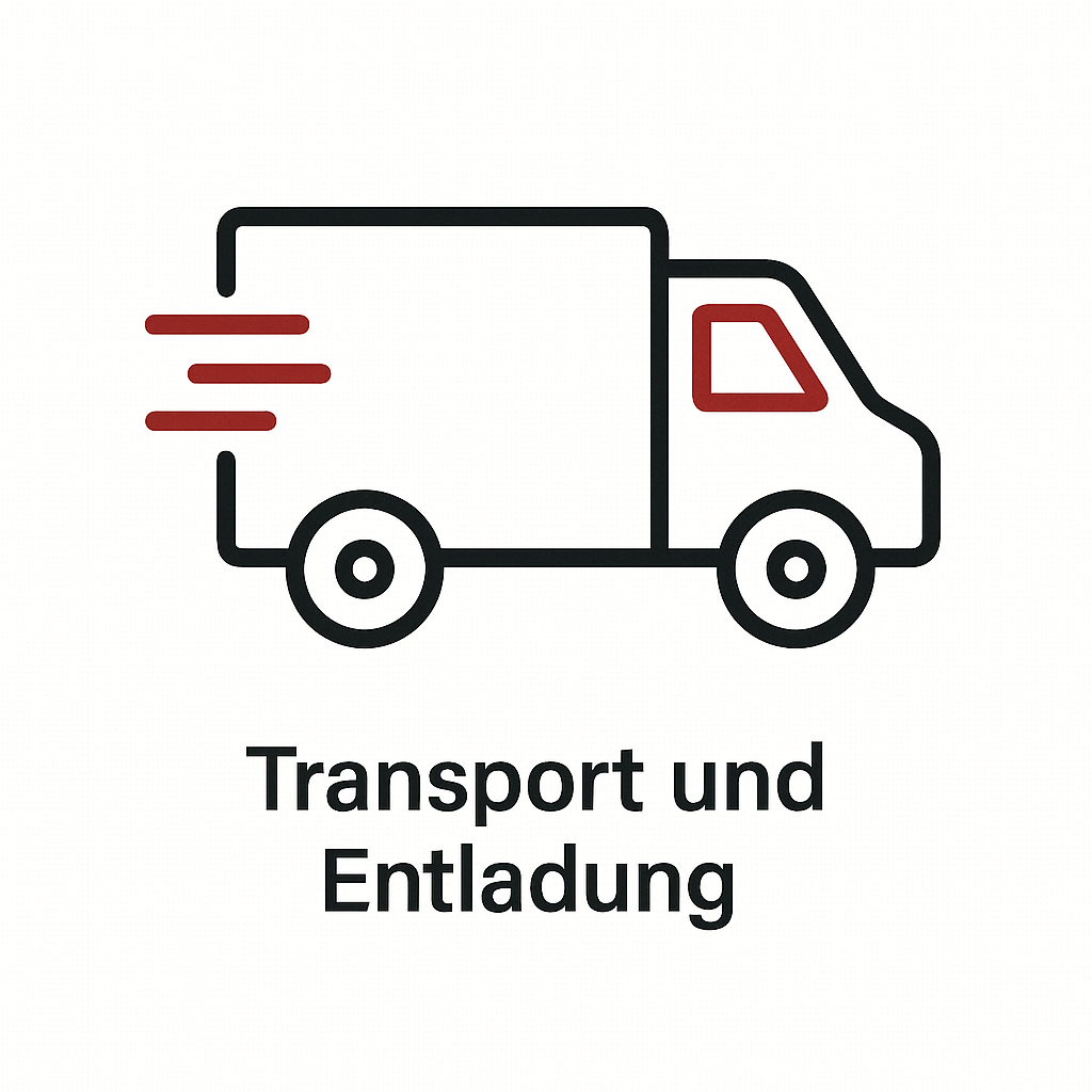 Ein Icon mit einem Umzugswagen. Unter dem Icon steht Transport und Entladung. Als Umzugsunternehmen aus Hamburg kümmern wir uns um den sicheren Transport Ihres Besitzes.