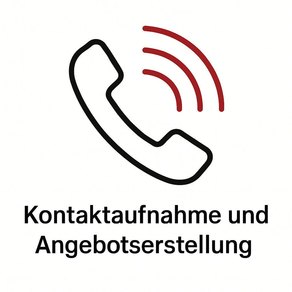 Ein Icon mit einem Telefon. Unter dem Icon steht Kontaktaufnahme und Angebotserstellung. Unser Umzugsunternehmen aus Hamburg erstellt für Sie ein individuelles Angebot. 
